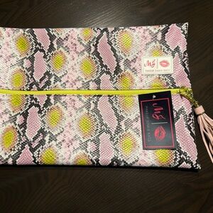 Pink and Yellow Snakeskin Cosmetic Bag